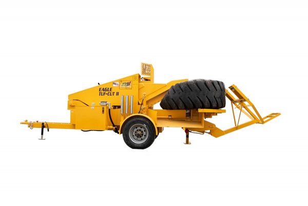 Eagle Tuf-Cut II tire cutter machine to shear tires into sections